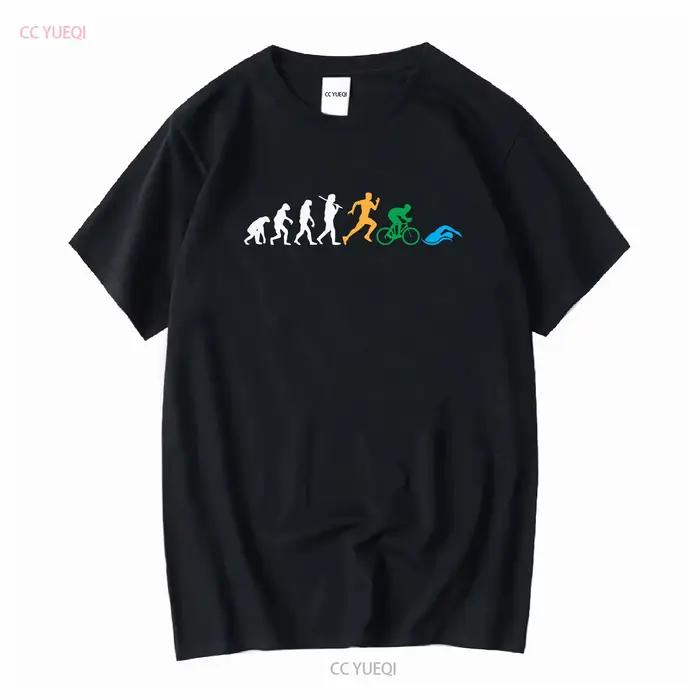 T-shirt Evolution Tri amusant pour homme, pour triathlon, course de vélo, manches longues ou courtes