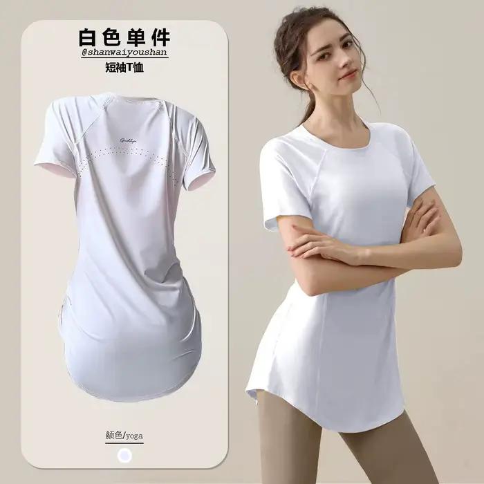 T-shirt de sport décontracté d'été à manches courtes pour femme, respirant, amincissant, mi-long, co