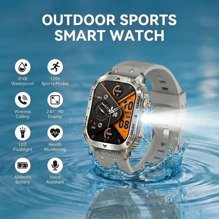 Montre connectée de sport d'extérieur 2026, grand écran HD 2,01'', étanche IPX8, appels sans fil, ca
