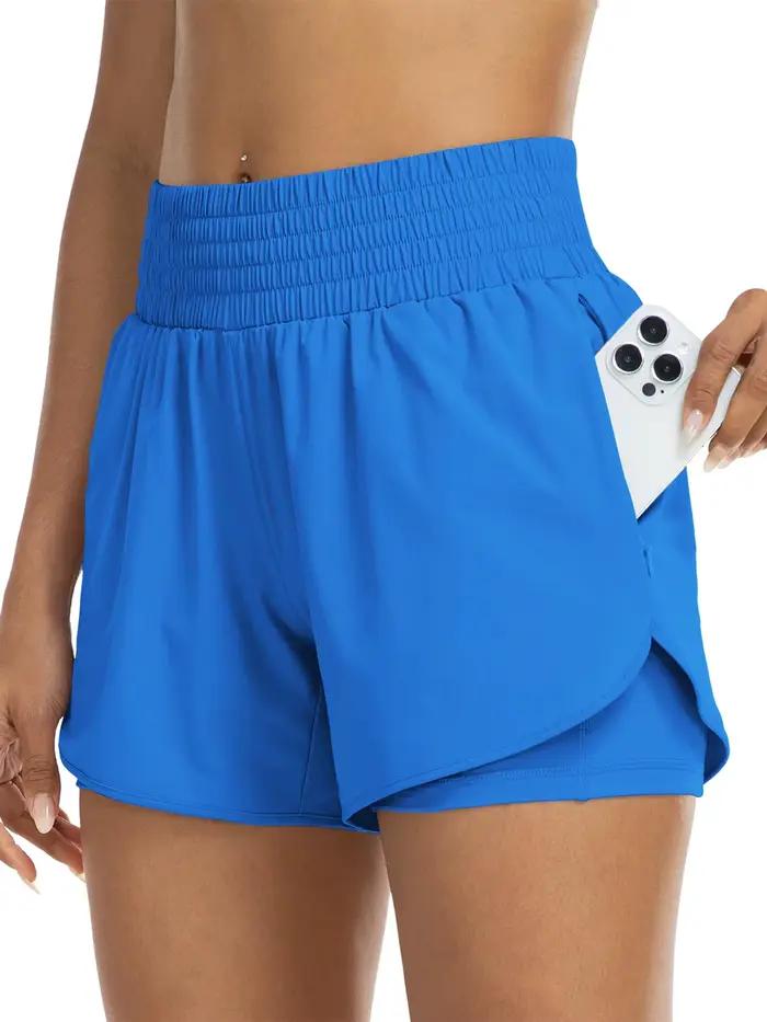 Short de sport taille haute pour femme, pour course à pied, yoga, design superposé, anti-exposition,