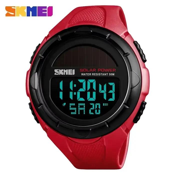 SKMEI-Montres-bracelets numériques de sport pour hommes, énergie solaire, alarme vitale, horloge mas
