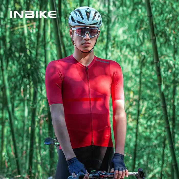 INBIKE-Maillot de cyclisme à manches courtes pour homme, fermeture éclair complète avec 3 poches arr