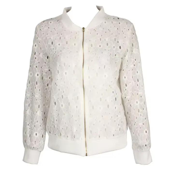 Veste de Sport ajourée en dentelle de coton pour femmes, manches longues, protection solaire fine, v