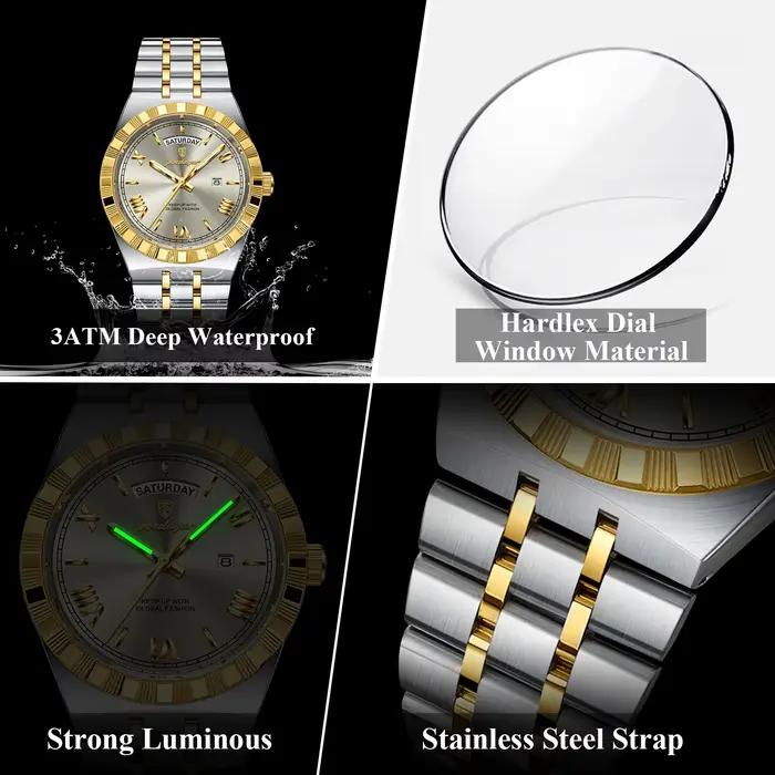 POEDAGAR mode affaires montre pour hommes lumineux étanche semaine Date luxe homme montre-bracelet e
