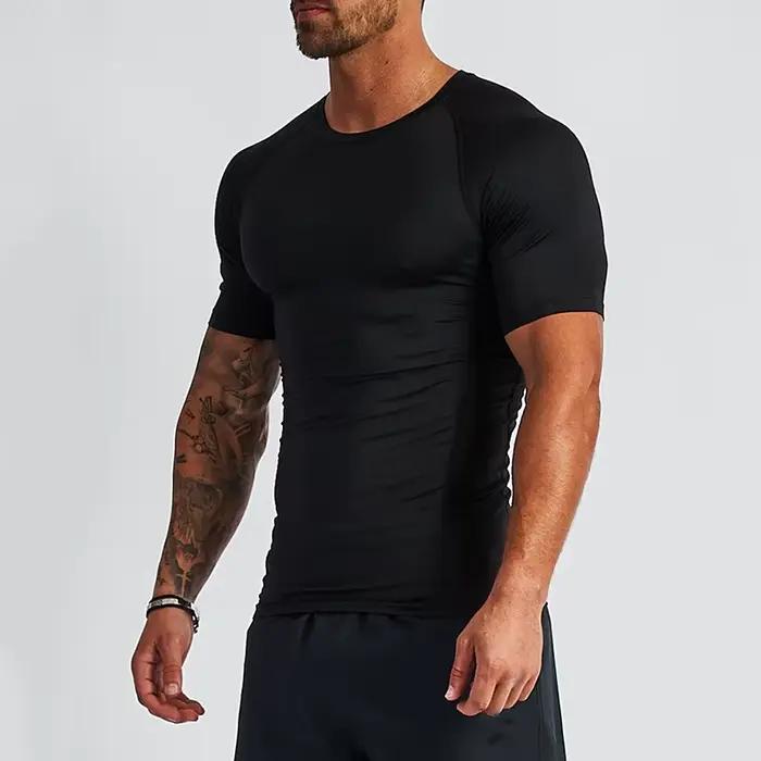 T-shirt à manches courtes de Compression pour hommes, Fitness, course à pied, basket-ball, vêtements