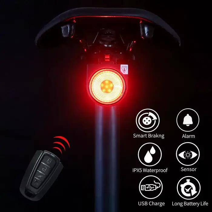 Feu arrière de vélo, feu de freinage, alarme anti-cambriolage, appel à distance, contrôle sans fil, 
