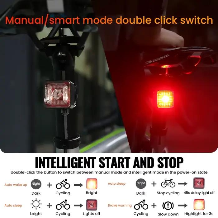 WT06 feu stop de vélo intelligent feu arrière 120 Lumen IP66 étanche phare et feu arrière ensembles 