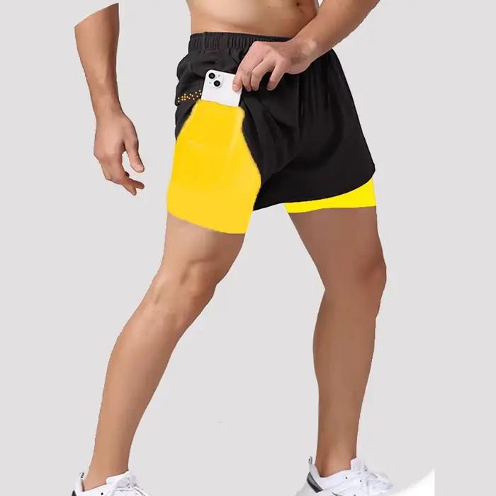 Nouveaux hommes Shorts de course Shorts de sport 2 en 1 séchage rapide entraînement gymnase Fitness 