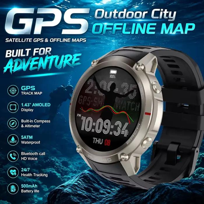 Montre GPS professionnelle, montre connectée sportive étanche avec carte GPS hors ligne, suivi de la