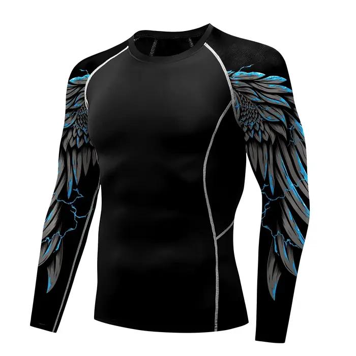 Chemise de Compression pour hommes, t-shirts graphiques d'ailes imprimées en 3D, manches longues, co