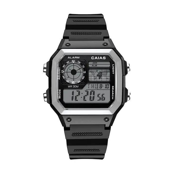 Montre électronique unisexe numérique 1200 Sport, cadran LED carré, heure mondiale, fonction complèt