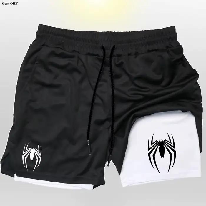 Spider-Shorts de sport à double pont pour hommes, bas de plage 2 en 1, pantalons courts d'entraîneme