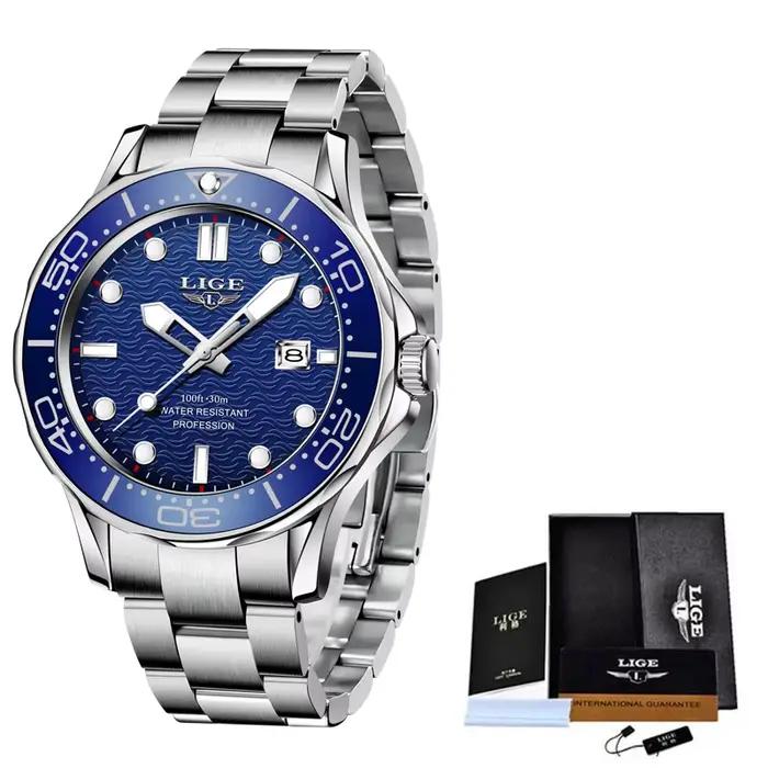 Montre-bracelet de sport 2026 pour homme LIGE, montre homme de marque supérieure en acier inoxydable