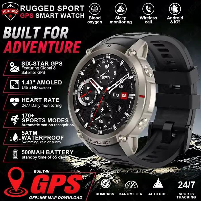 Nouvelle Montre Connectée Militaire Robuste 2026 avec Carte GPS Hors Ligne, Navigation Extérieure, S