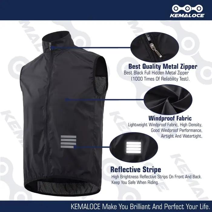 KEMALOCE-Gilet de cyclisme bleu marine pour homme, 2023 fibre, noir, léger, extérieur, coupe-vent, s
