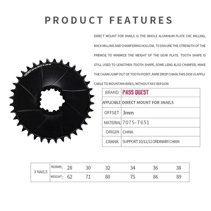 PASS QUEST 3 clous 3mm décalage AERO rond étroit large plateau montage Direct manivelle gravier vélo