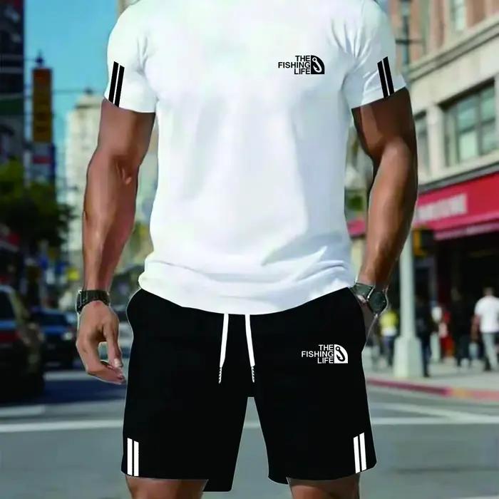 Ensemble T-shirt et short de course pour homme 2026, col rond, design élastique, idéal pour le sport