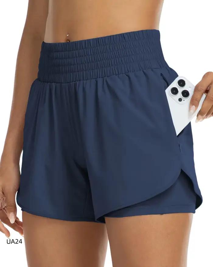 Shorts de course 2-en-1 pour femmes, shorts de sport taille haute pour la gym et le yoga, shorts d'e