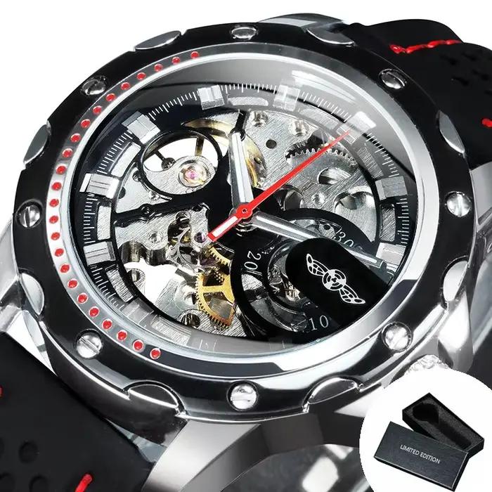 WINNER-Montre de sport automatique pour homme, horloge mécanique de luxe, mains Shoes, modules noirs