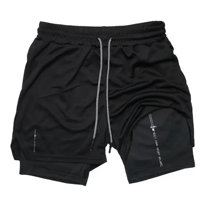 Shorts de course pour hommes, sportifs, à séchage rapide, 2-en-1 avec poche pour téléphone, coupe am