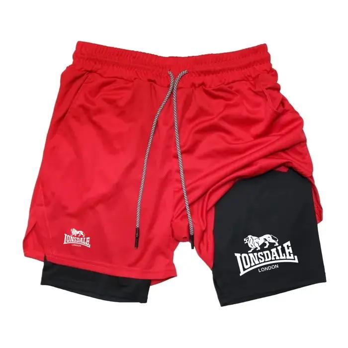 Short de course imprimé 2 en 1 pour hommes, short de Compression d'entraînement de gymnastique avec 