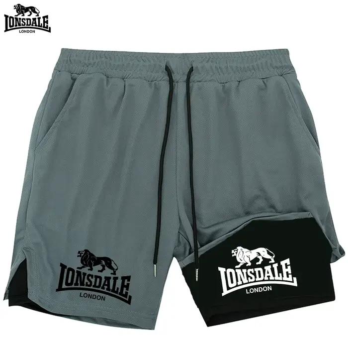 LONSDALE Short de sport imprimé à motifs pour hommes, double couche, 2 en 1, séchage rapide, pour fi