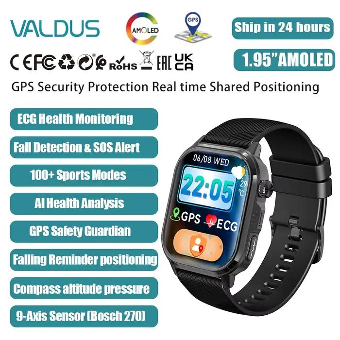 VALDUS CARDIGO 2026 Nouvelle Montre Connectée GPS+ECG Homme Femme SOS Localisation en Temps Réel San