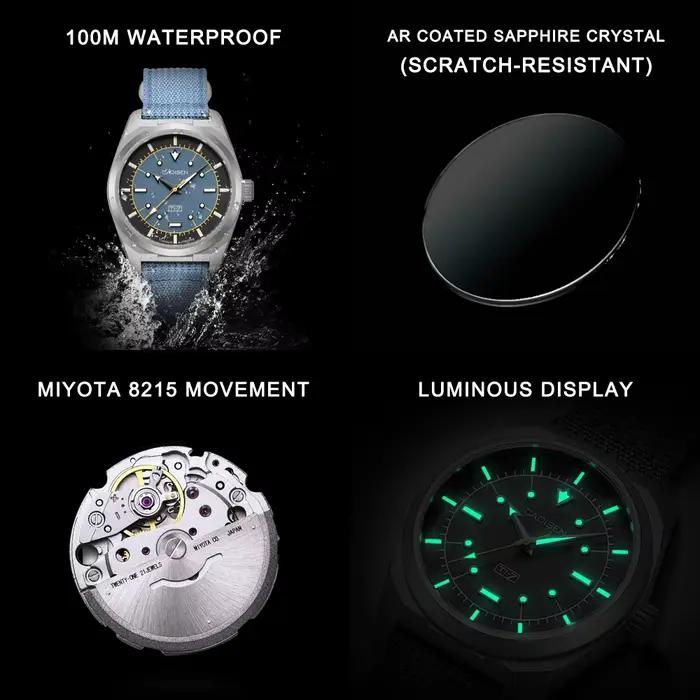 CADISEN TI-7 Autodyne montre-bracelet mécanique automatique en acier titane pour homme, MIYOTA 8215,