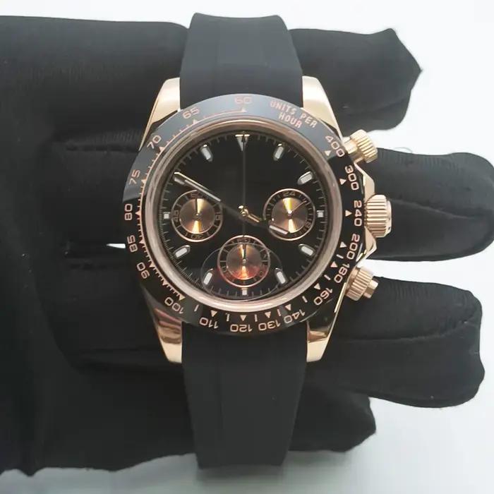 Montre VK63 en or Rose, chronographe à Quartz 39.5MM + bracelet en caoutchouc, verre saphir, mouveme