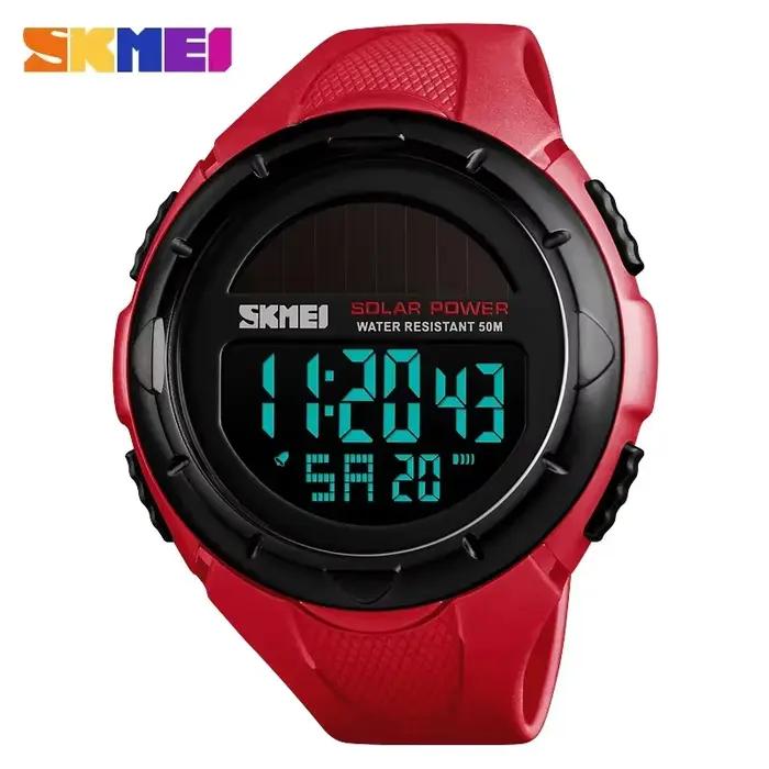 SKMEI-Montres-bracelets numériques de sport pour hommes, énergie solaire, alarme vitale, horloge mas