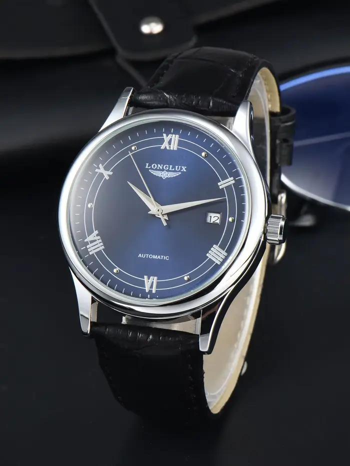 LONGLUX automatique homme montre en gros montres mécaniques simple polyvalent date étanche mode cuir