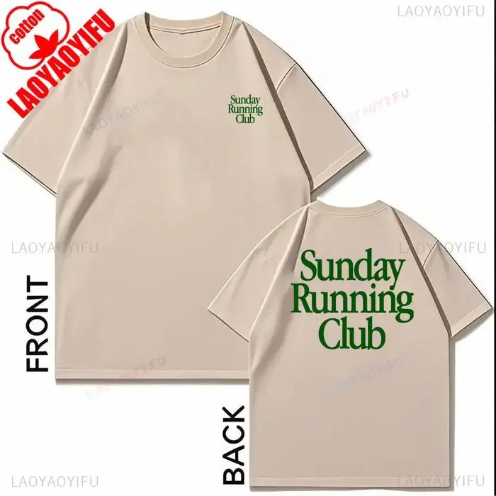 T-shirt imprimé Sunday Running Club 2026 – Haut sportif décontracté pour le jogging quotidien – Col 