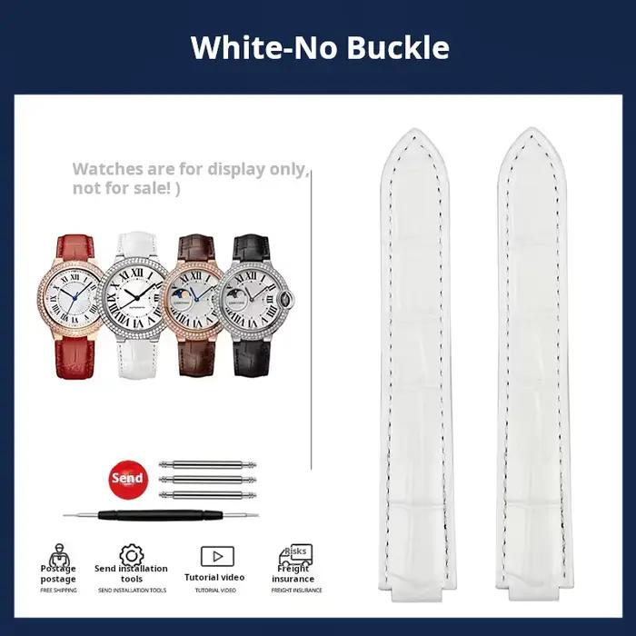 Bracelet de montre en cuir véritable pour hommes et femmes, bracelet de montre ballon bleu Cartier, 
