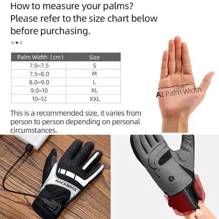 ROCKBROS – gants de vélo pour hommes et femmes SBR avec écran tactile USB chauffants coupe-vent resp