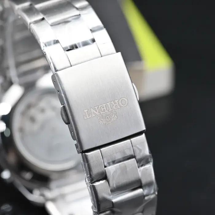 Orient Montre chronographe à quartz pour homme, cadran rouge, bracelet en acier inoxydable, montre-b
