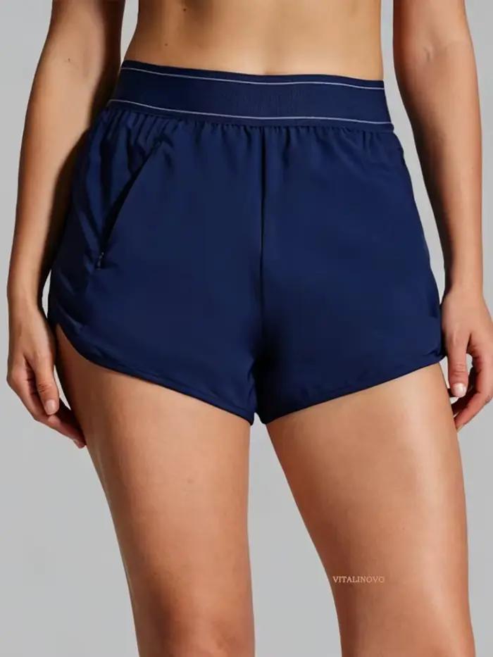 Shorts de course taille haute fendus pour femme, séchage rapide, avec doublure et poches zippées, po