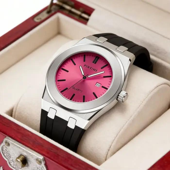 Montre chronographe sport pour homme, quartz, bracelet en silicone orange, multifonction, étanche, cadran noir, montre-bracelet de luxe, mode, affaires