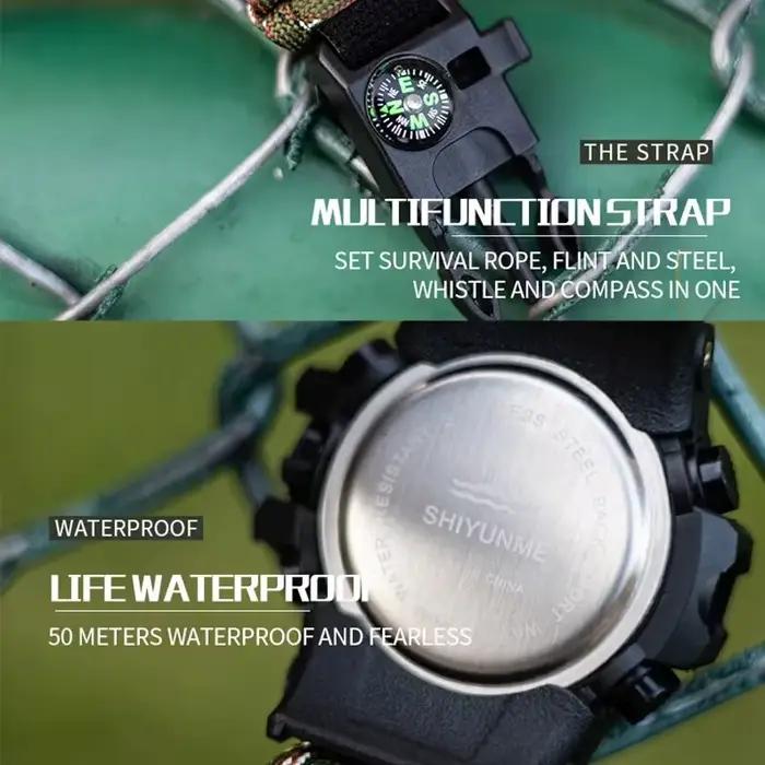 Survie en plein air Montre Multifonctionnel Étanche Militaire Tactique Paracord Montre Bracelet Camping Randonnée D'urgence