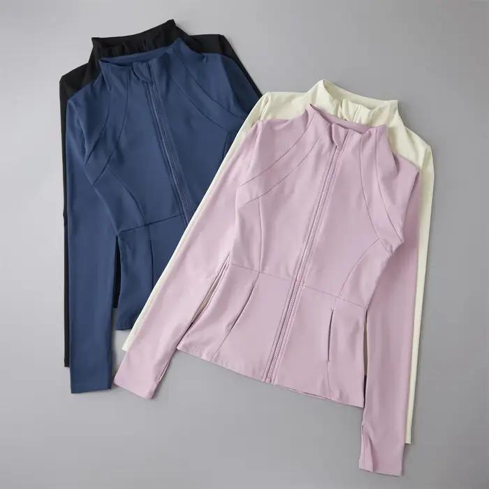 Dessus de Yoga coupe-vent fermeture éclair vestes de course femmes à manches longues
