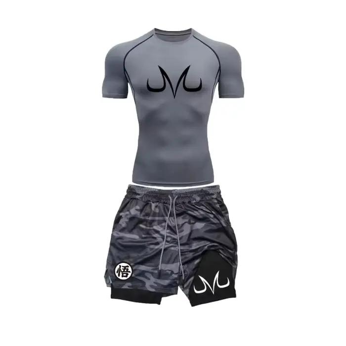 Ensemble de sport deux pièces pour homme 2026 - Short de fitness et de course avec poche pour téléphone et anneau porte-serviette