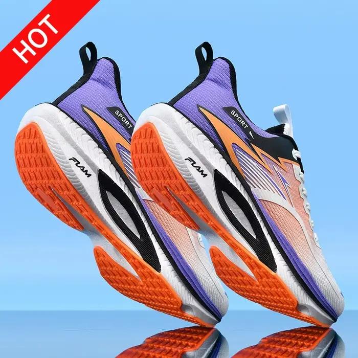 Chaussures de course à technologie de plaque en carbone pour hommes et femmes, chaussures d'entraînement amortissantes et rebondissantes, semelle antidérapante, adaptées au fitness et à la course à pied