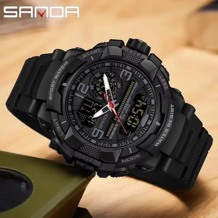 SANDA hommes montres 5ATM étanche Sport montre militaire homme alarme chronomètre Quartz montre-bracelet