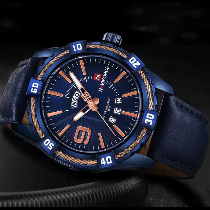 NAVIFORCE montre à Quartz bleue hommes militaire étanche Sport décontracté montre-bracelet mâle mode bracelet en cuir horloge