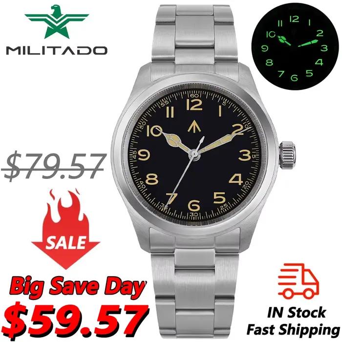 Militado ML08 montre militaire VH31 mouvement à Quartz Double cristal saphir C3 BGW9 lumineux 10Bar étanche 38mm