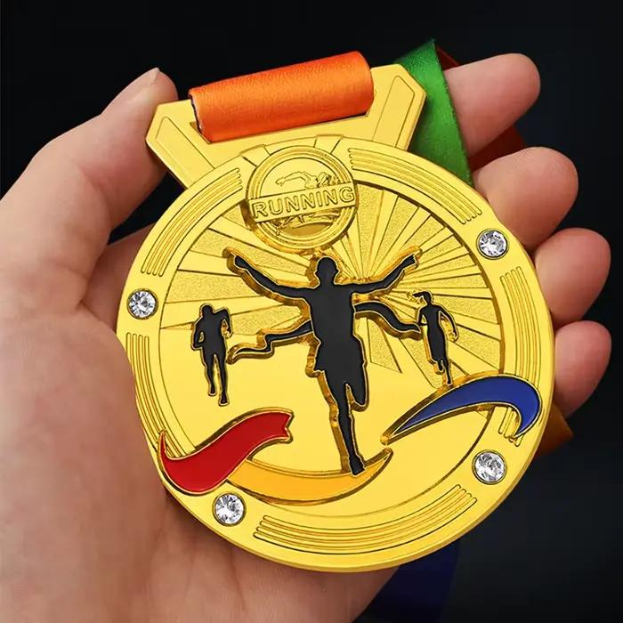 Médailles de prix du gagnant d'or de Marathon avec ruban de cou