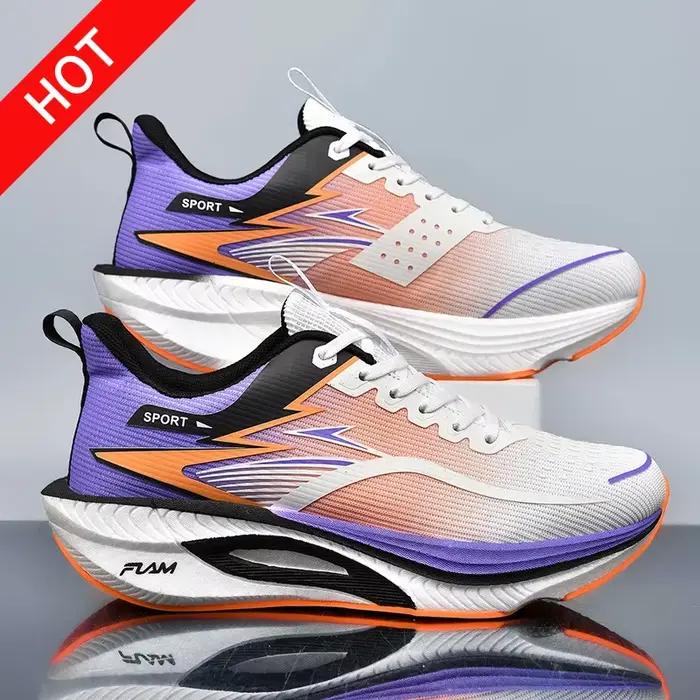 Chaussures de course à technologie de plaque en carbone pour hommes et femmes, chaussures d'entraînement amortissantes et rebondissantes, semelle antidérapante, adaptées au fitness et à la course à pied
