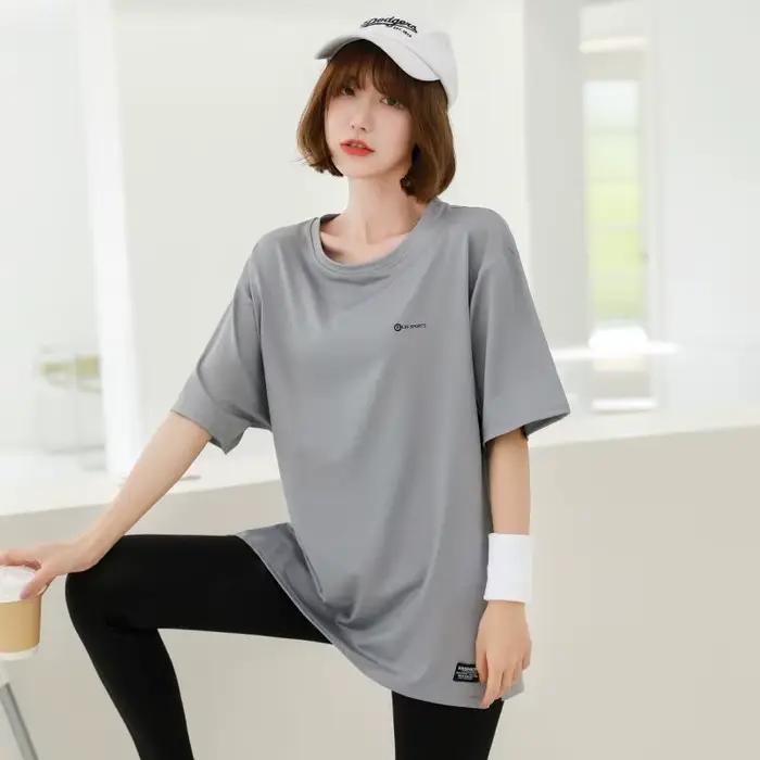 T-shirt de Course à Manches Courtes et Col Rond pour Femme