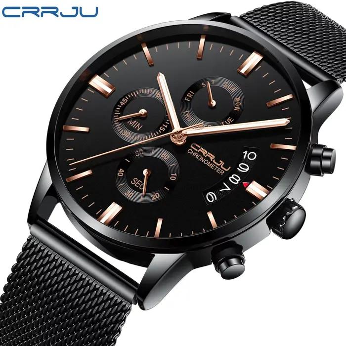 CRRJU Nouvelle montre-bracelet sport étanche pour homme avec bracelet milanais, chronographe militaire à quartz, montres robustes, montre de mode masculine