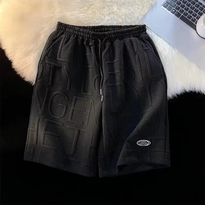 Short pour hommes été course décontracté Jogging Sport pantalon court lettre imprimer couleur unie cordon ample sec Gym