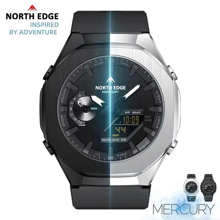 NORTH EDGE MERCURY Montre numérique militaire pour homme, chronomètre, étanche 50M, montres de sport, heure mondiale, montre-bracelet LED, Reloj Hombre